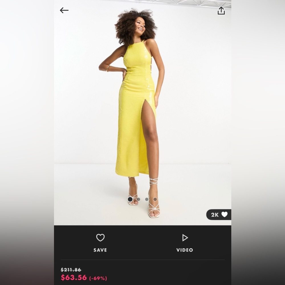 ASOS DESIGN embellished racer neck midaxi dress in allover sequin in yellow